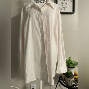 Lane Bryant Women’s Button Up Blue Trim Collar double sided buttons -Sz 28